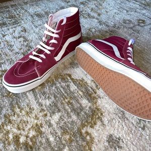Vans Off The Wall Maroon Red Canvas High Top Lace-Up Skateboard Shoes Mens 11